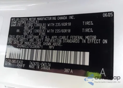 2025 Lexus Nx 350 z USA, uszkodzony, nr VIN 2T2AGCEZ7SC089871